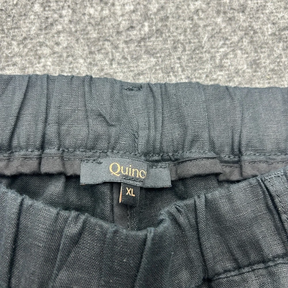 Quince European Linen Pants Womens XL Black Elastic Waist Pocket